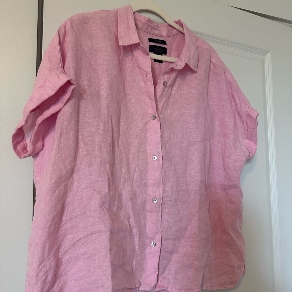 Rachel Zoe 100% Linen Pink Short Sleeve Button Down Blouse Size XL - Picture 2 of 5
